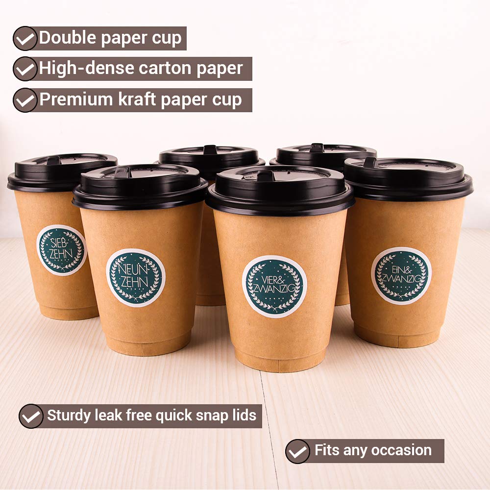Calendario Dell'Avvento Bicchieri da Caffè, 24 Bicchierini Caffe, Bicchieri Caffe Asporto con Coperchio 400ml, 24 Adesivi Numerati, Usati per la Decorazione e Calendario Dell'Avvento Fai-da-Te (Ciano)