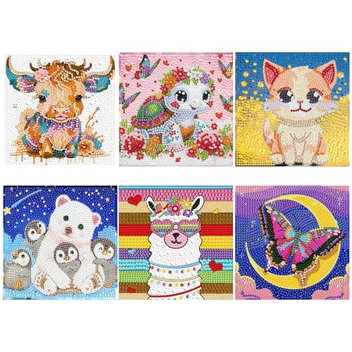 Kssvzz 6 Pack 5D Diamond Painting Kit for Kids Cartoon Animal Diamond Art Kits