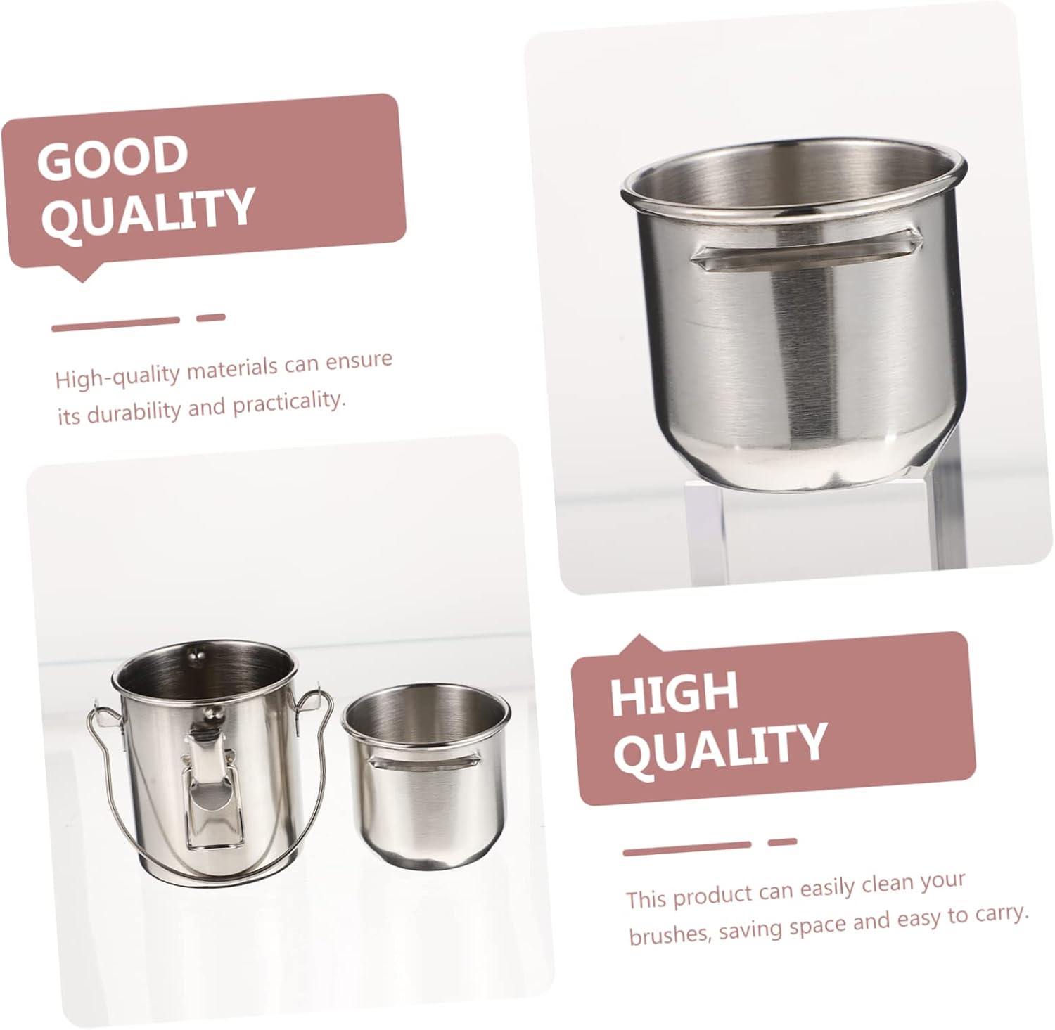 jojofuny Stainless Steel Paint Brush Washer Lid Thick Double-Layer Metal Brush Cleaning Tub for Artists for Watercolor and Oil Painting
