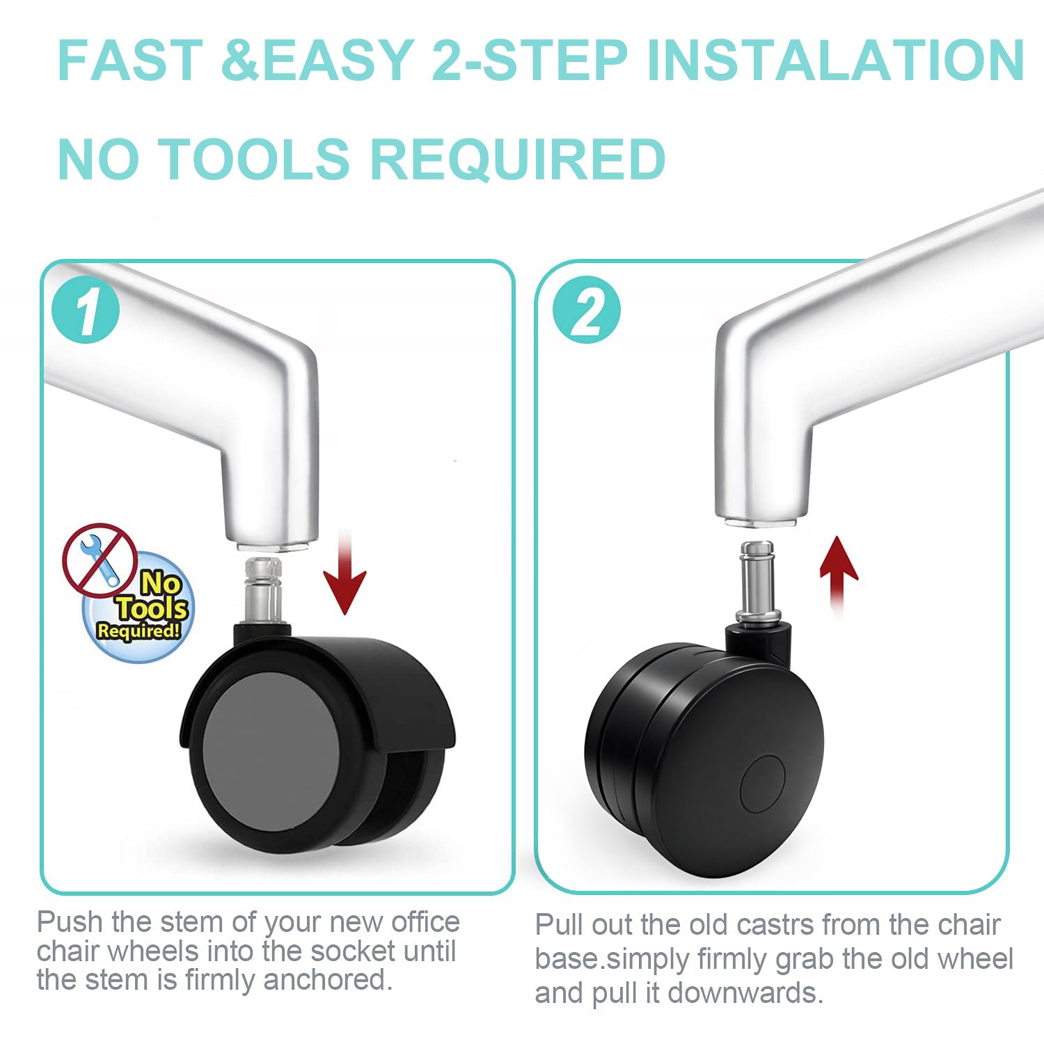 5 Pcs 4'' Extra Large Chair Wheels Heavy Duty Casters – Twin Wheel Caster with 7/16" x 7/8" Grip Ring for Office Chairs, Furniture, Hardwood Floor & Carpet Safe (Black)