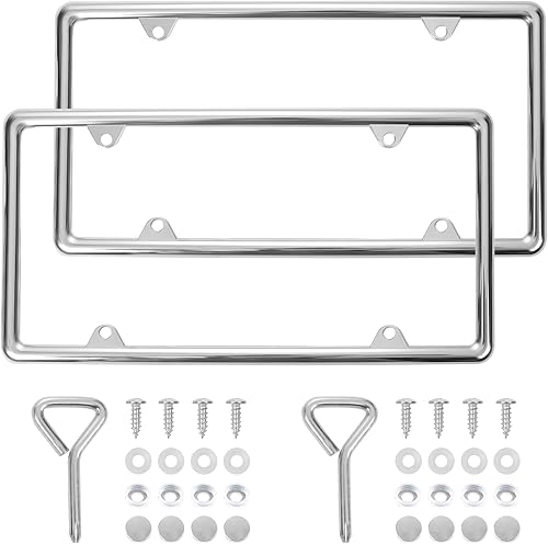 Miniatura 8 de Marco de matrícula cromado hecho de metal de aleación de zinc, accesorios universales para automóvil, 1 paquete de soporte para matrícula que nunca