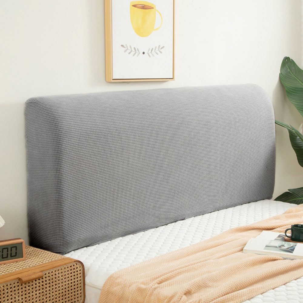 Hearda Funda para Cabecero de Cama Color Sólido, Suave Elástica Cabecera, Diseño Todo Incluido Prueba de Polvo Cabecero, Protector de Cabecero Cama para Decoración Dormitorio (120cm,Gris Claro)