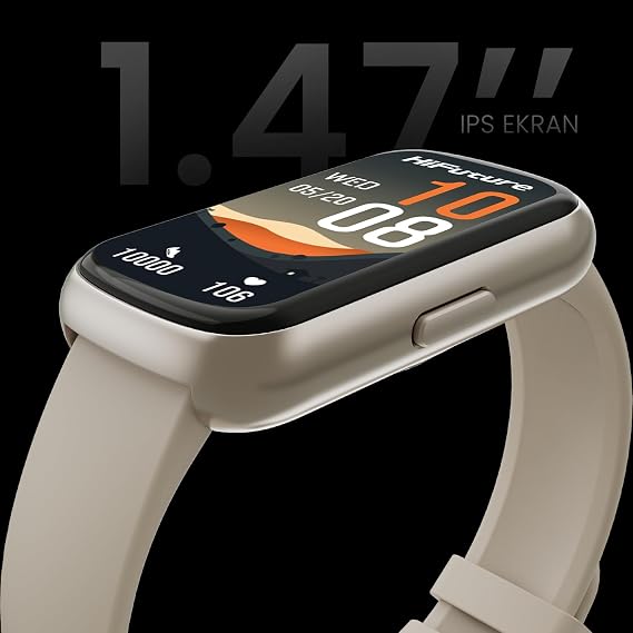 HiFuture EVO2 Bluetooth 5.2 1.47” Ekran 1 ATM Su Geçirmez 24+ Spor Modu Nabız Spor Kan Oksijen Takibi IOS & Android Uyumlu Akıllı Bileklik (Krem)