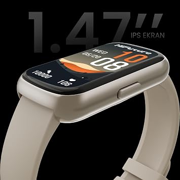 HiFuture EVO2 Bluetooth 5.2 1.47” Ekran 1 ATM Su Geçirmez 24+ Spor Modu Nabız Spor Kan Oksijen Takibi IOS & Android Uyumlu Akıllı Bileklik (Krem)