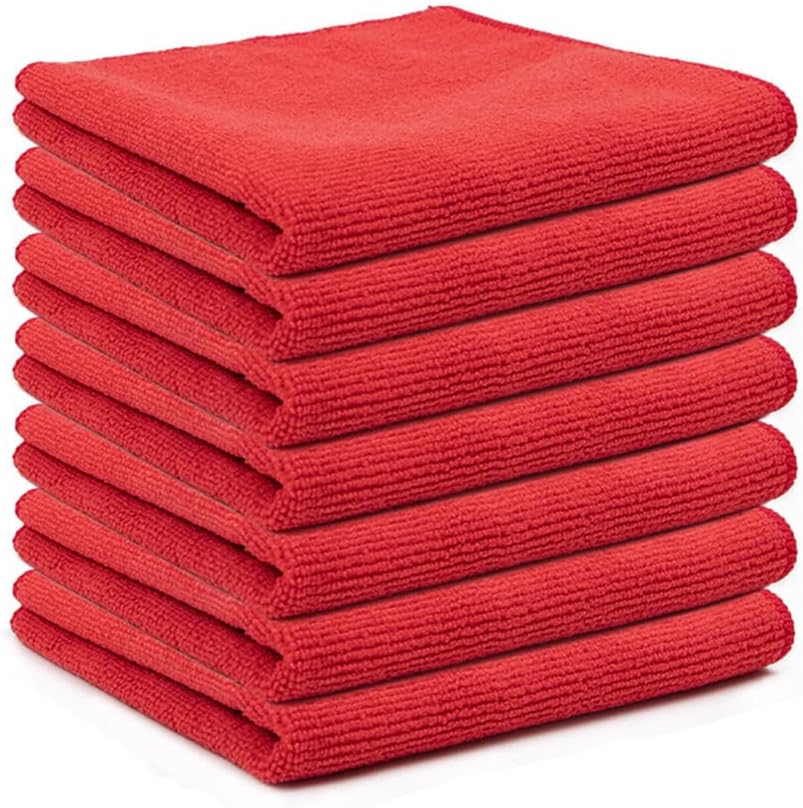 Pack of 10 Microfibre Cleaning Cloths 30 x 30 cm Red All-Purpose Cloths Soft Cleaning Cloth Microfibre Cloths Absorbent Kitchen Towels Tea Towels Lint-Free Washable Cleaning Cloths for Home Car
