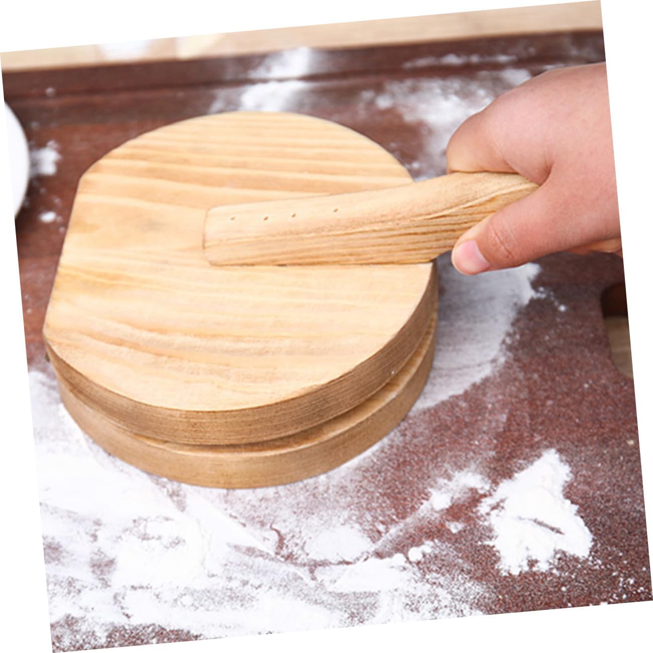 Wooden Dumpling Dough Presser Tool Round Design for Easy Pressing of Dumpling Wrappers for Arepas Empanadas and Biscuits Kitchen Cooking