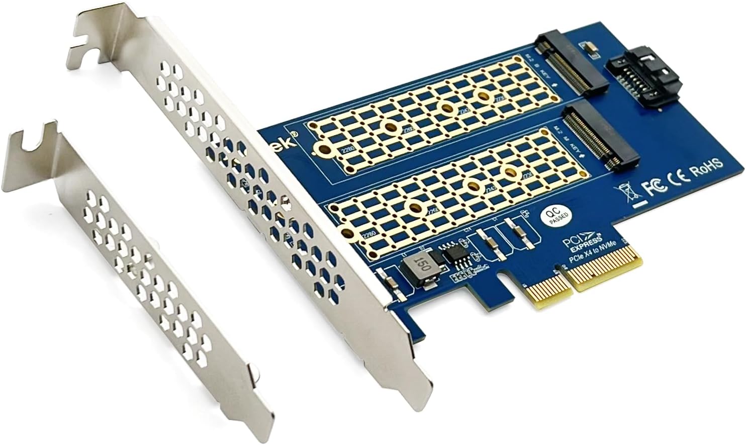 ipolex 4-Port PCIe 3.0 x16 NVMe M.2 SSD Adapter (M-Key), Quad 2280/2260/2242/2230 Support, Requires BIOS Bifurcation, with Aluminum Heatsink, Only Includes Full-Height Bracket