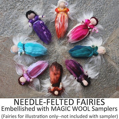 Magic Wool Fiber For Needle Felting Wool Fairies, Angels, Mermaids And Waldorf Dolls. Super Soft Merino Roving, Hand Dyed Bfl Luster Wool And Sparkling Firestar. 4 Multi Fiber Samplers 1Oz Each #TOP1