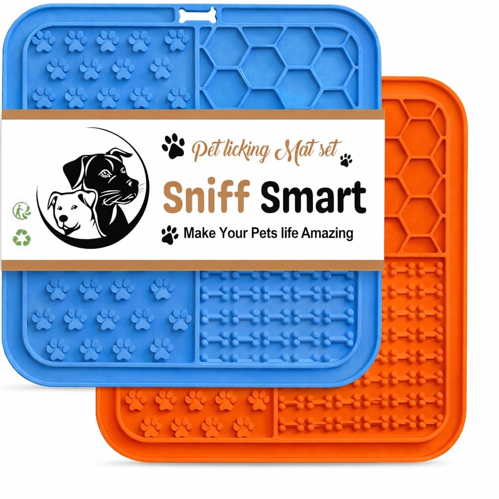SniffSmart Lick Mats for Dogs - 2 Pack Dog Licky Mat Slow Feeder, Licking Mat with Suction Cups, BPA-Free Silicone, Freezer Safe, Anxiety Relief, Puppy Lick Mat, Cat Lick Mat, Licky Mats (Mats Only)