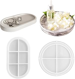 Silikonform Tablett 2 Stück, Silikonformen Gießformen Tablett Mit Rillen, DIY Gießform für Beton, Gips, Oval Silikonform Epoxidharz, Gipsformen zum Gießen für Obsttablett Heimdekoration Kunsthandwerk