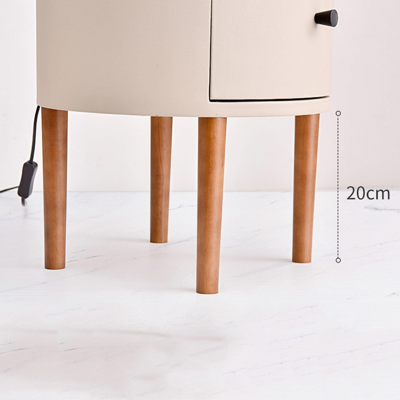 Nowoczesny inteligentny okrągły stolik nocny LED lampa biurkowa z bezprzewodową ładowarką i portem USB lampka nocna z 2 drewnianymi szufladami do sypialni, salonu, dekoracji biura (Bl