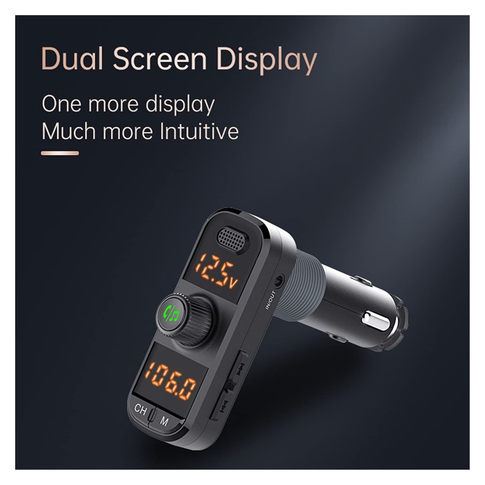Adattatore Audio Bluetooth. Auto Bluetooth 5.0 Dual-Display FM. Ricevitore Vivavoce Wireless trasmettitore Auto MP3. Regolazione del Giocatore a 360 ° QC3.0 + PD. Caricabatterie Veloce
