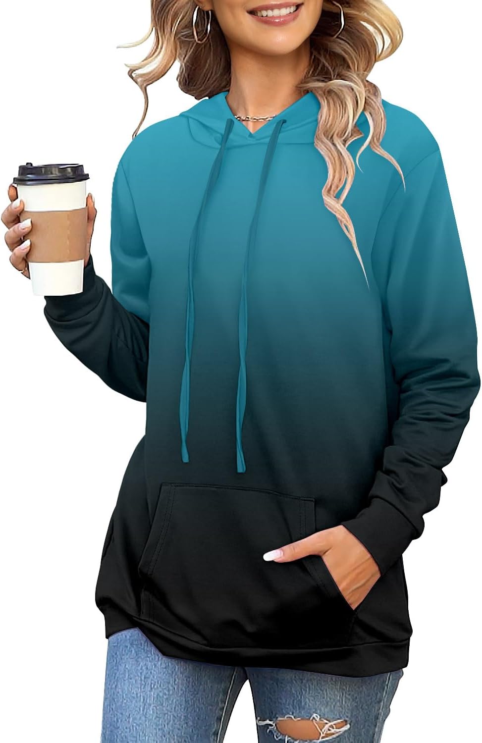 Angerella Hoodies for Women Camo Leopard Print Tops Pullover Hooded Sweatshirt Drawstring with Pocket - Image 2