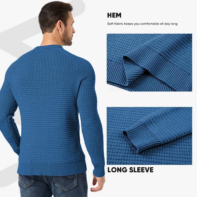 JMIERR Mens Crewneck Sweater Waffle Textured Knitted Solid Pullover Casual Daily Wear Soft 2025 Fashion Pullovers - Image 5