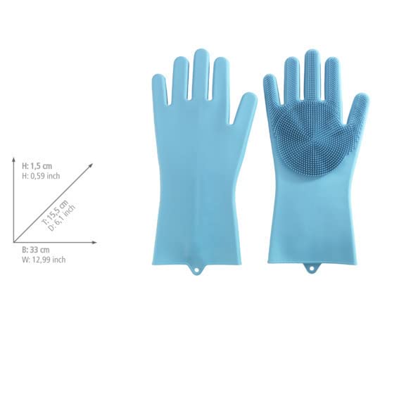Wenko Silikon Temizleme Eldiveni Rena, 2'li Set, Çok Fonksiyonlu Bulaşık Eldiveni, Tüm Ev için, Entegre Temizleme Fırçası, Bulaşık Makinesinde Yıkanabilir, 33 x 1,5 x 15,5 cm Mavi