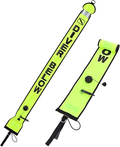 High Visible Diving Surface Marker Buoy (SMB), Inflatable Scuba Signal Tube with Reflective Strip & Dive Flag, Freediving Safety Sausage Marker Buoy