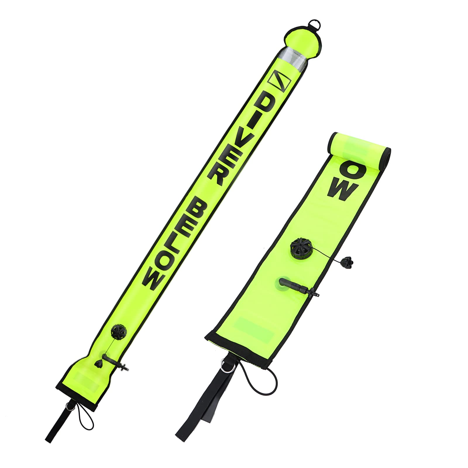 4FT High Visible Diving Surface Marker Buoy (SMB), Inflatable Scuba Signal Tube with Reflective Strip & Dive Flag, Freediving Safety Sausage Marker Buoy Float for Diver Underwater Sports