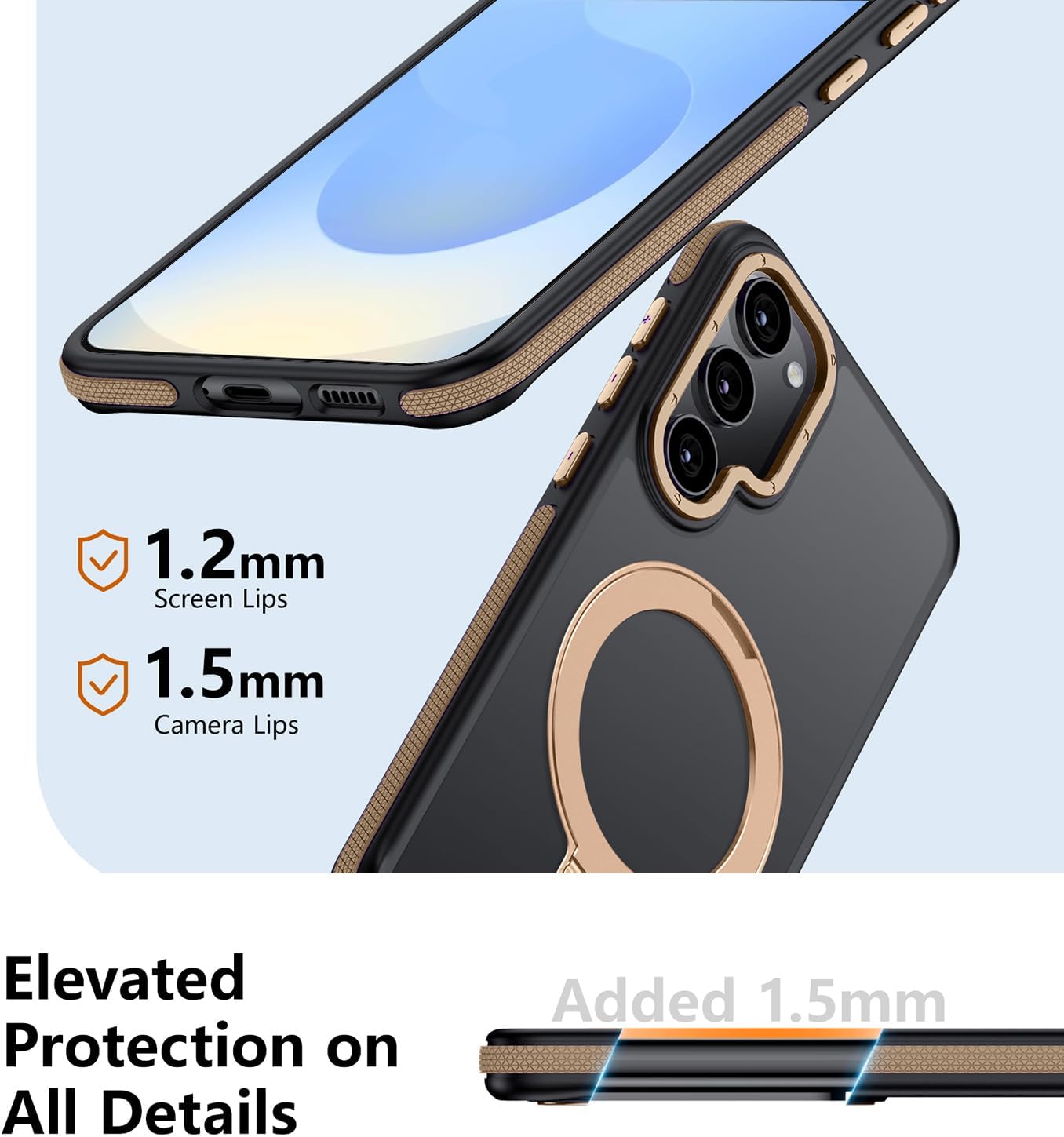 360°Spin Magnetic Stand with Silicone Strap for Samsung Galaxy S25 Plus Case[Fit for MagSafe], Mil-Grade Shockproof Translucent S25+Plus Phone Case with Kickstand&Ring Holder (Desert Gold)25