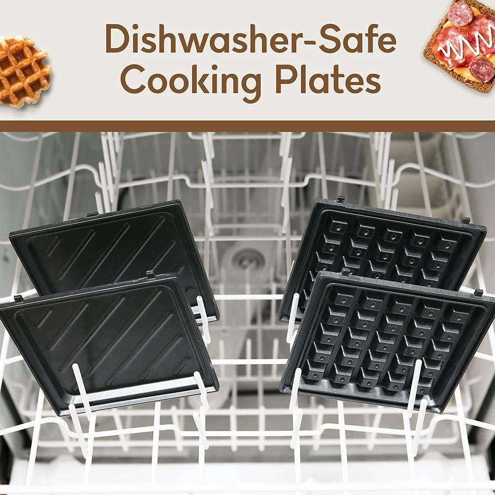 Elite Gourmet Electric 3-in-1 Nonstick 1-Inch Thick Belgian Waffle & Grill/Sandwich Maker, Removable Plates Easy to Clean, Paninis, Snacks