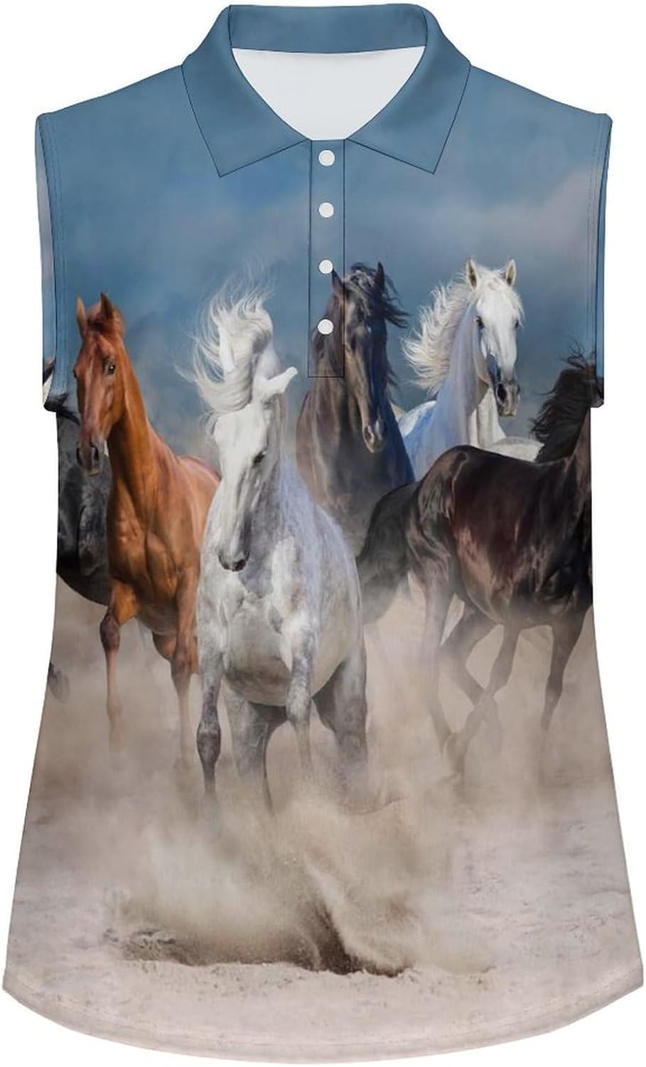 Horse Herd Run in Desert Storm Women's Golf Shirt Sleeveless Polo Shirts Tank Tops Blouses Tennis T-Shirts Casual