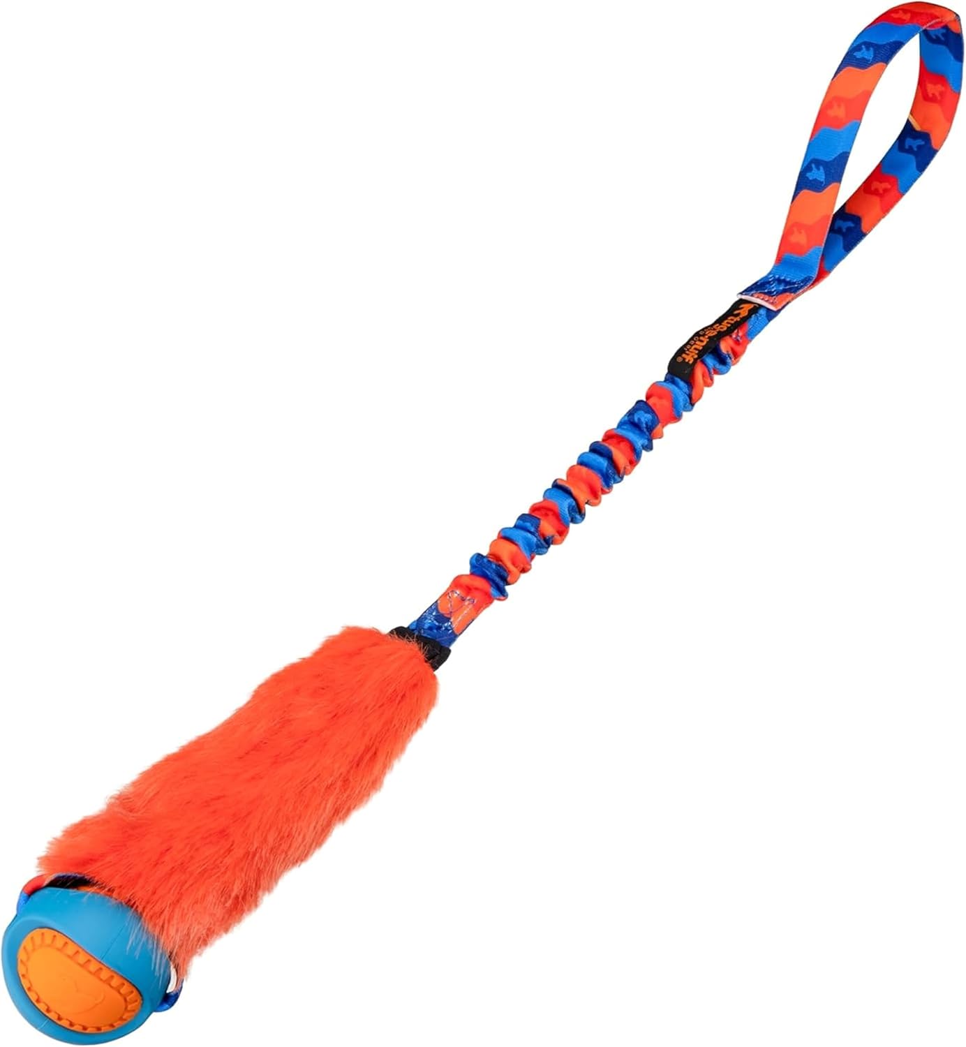 Tug-E-Nuff Fauxtastic PowerBall Bungee, Durable, Faux-Fur Fetch & Tug of War Dog Toy with Rubber Ball, Interactive Dog Tug Toys for Training Small, Medium, Large Dogs, 25 in, Orange Pattern