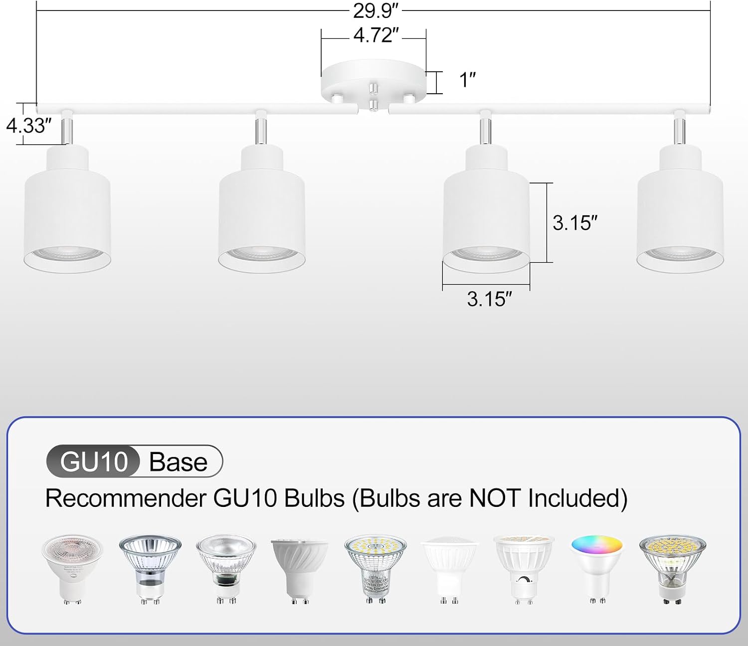 4-Light Led Track Lighting,White Ceiling Lighting Fixtures,Wall Sconces Ceiling Spotlight with Foldable Light Arms for Kitchen, Closet, Bedroom,GU10 Socket, Bulbs Not Included