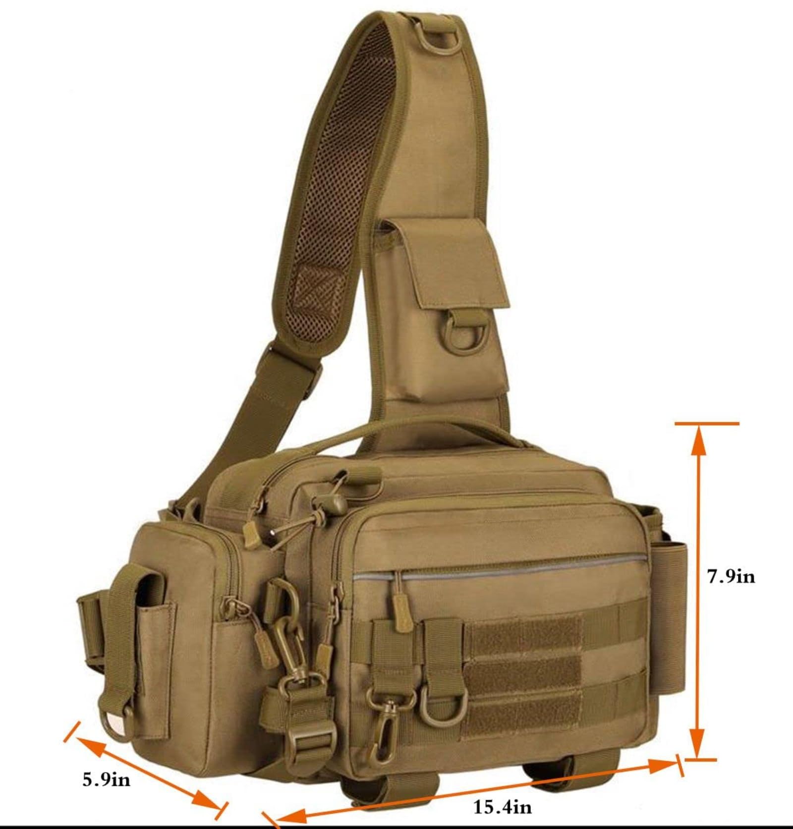 Borsa Pesca Tattica, Multifunzionale Resistente All'Acqua Cintura Tracolla, con Portacanna Sistema Molle per Pesca All'Aperto, Escursionismo Viaggi(Black)