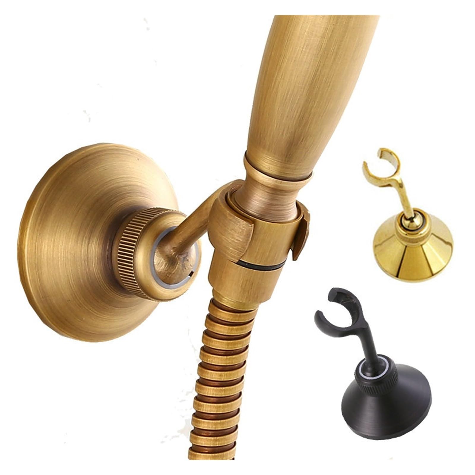 Soporte Alcachofa Ducha Soporte de Cabezal de Ducha de Mano for baño de latón, Accesorio de Hardware for baño, Gancho de Ducha montado en la Pared(Golden Polished)