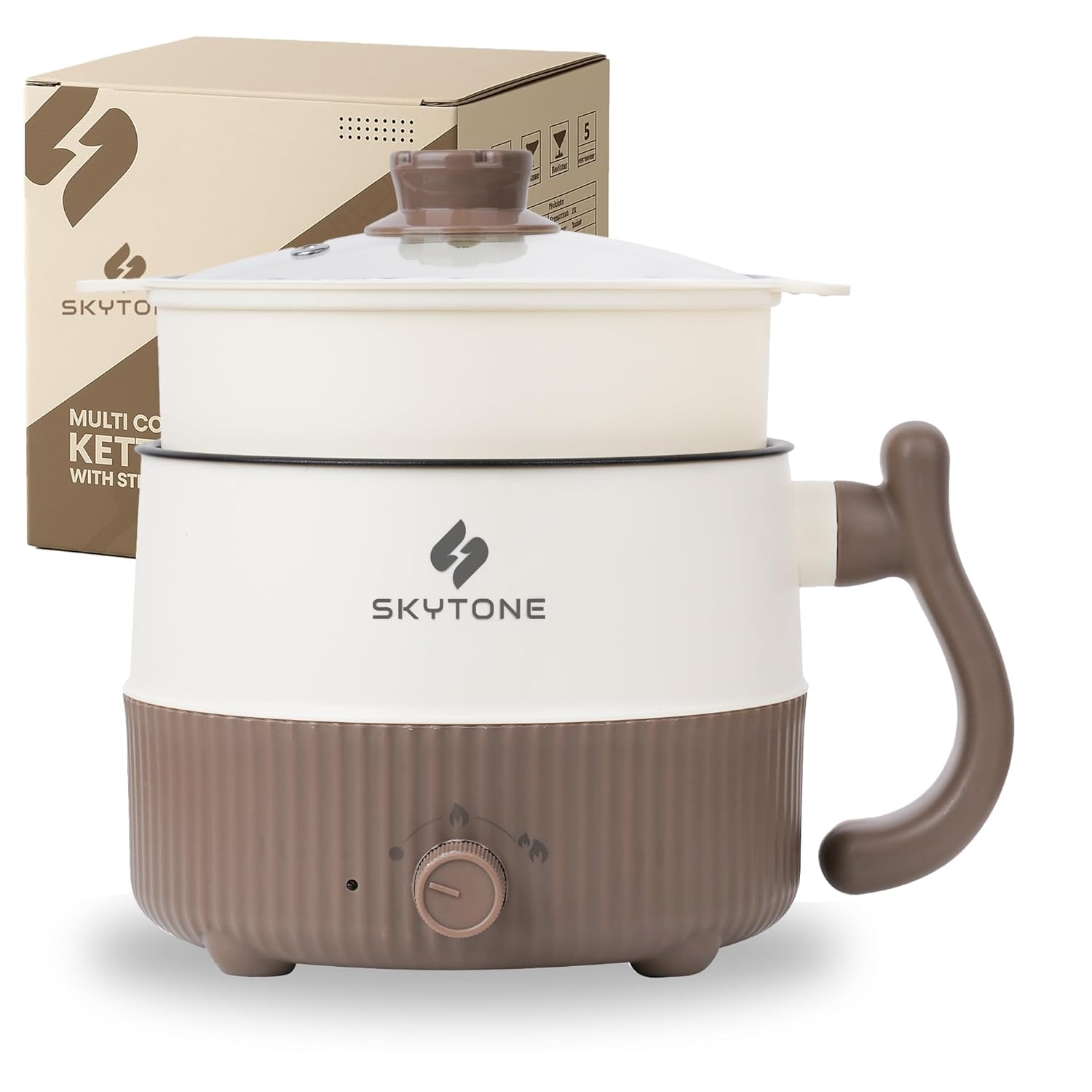 SKYTONE Multipurpose Electric Kettle With Ceramic Coating 2L | Non-Stick Hotpot Cooker For Boil, Steam, Fry, Saute | Multi Cooker Kettle For Water, Milk, Egg, Tea, Soup, Babyfood, Rices (Cream)