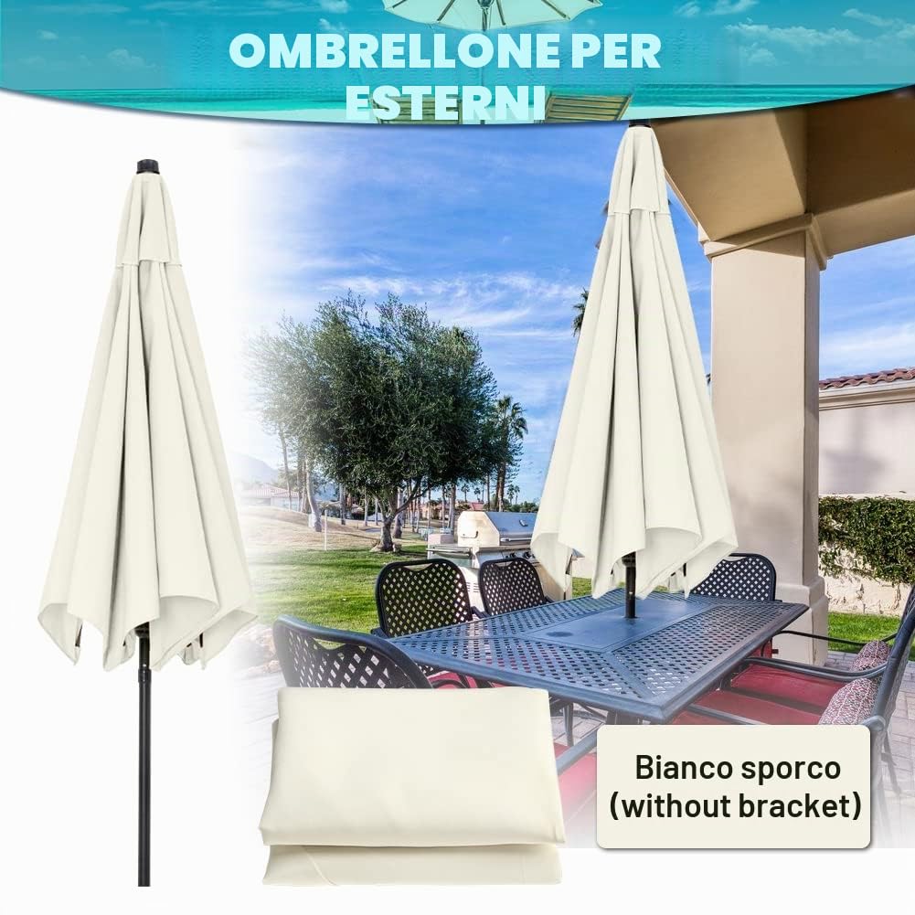 Telo di Ricambio per Ombrellone 3m, Stecche 1,45–1,47 m (6 Stecche, Bianco) | Paño de Repuesto Universal para Paraguas, Protezione Solare per Cortile, Giardino, Spiaggia, Piscina