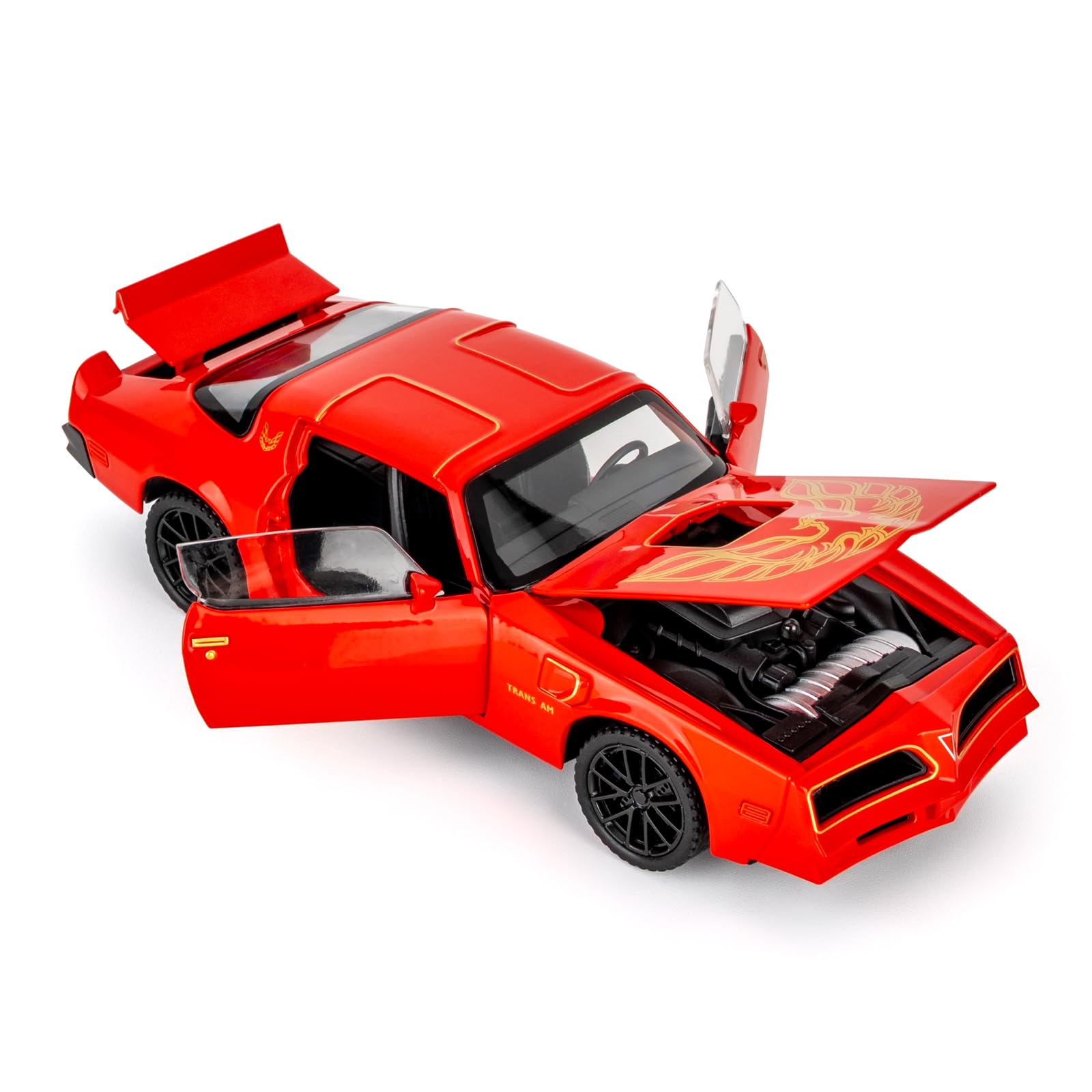 BGHSCA 1:32 Pontiac Firebird Trans Am Diecast Car, Zinc Alloy Pull Back Model with Sound & Light, Collectible Toy, Birthday Gift for Kids & Adults, Red