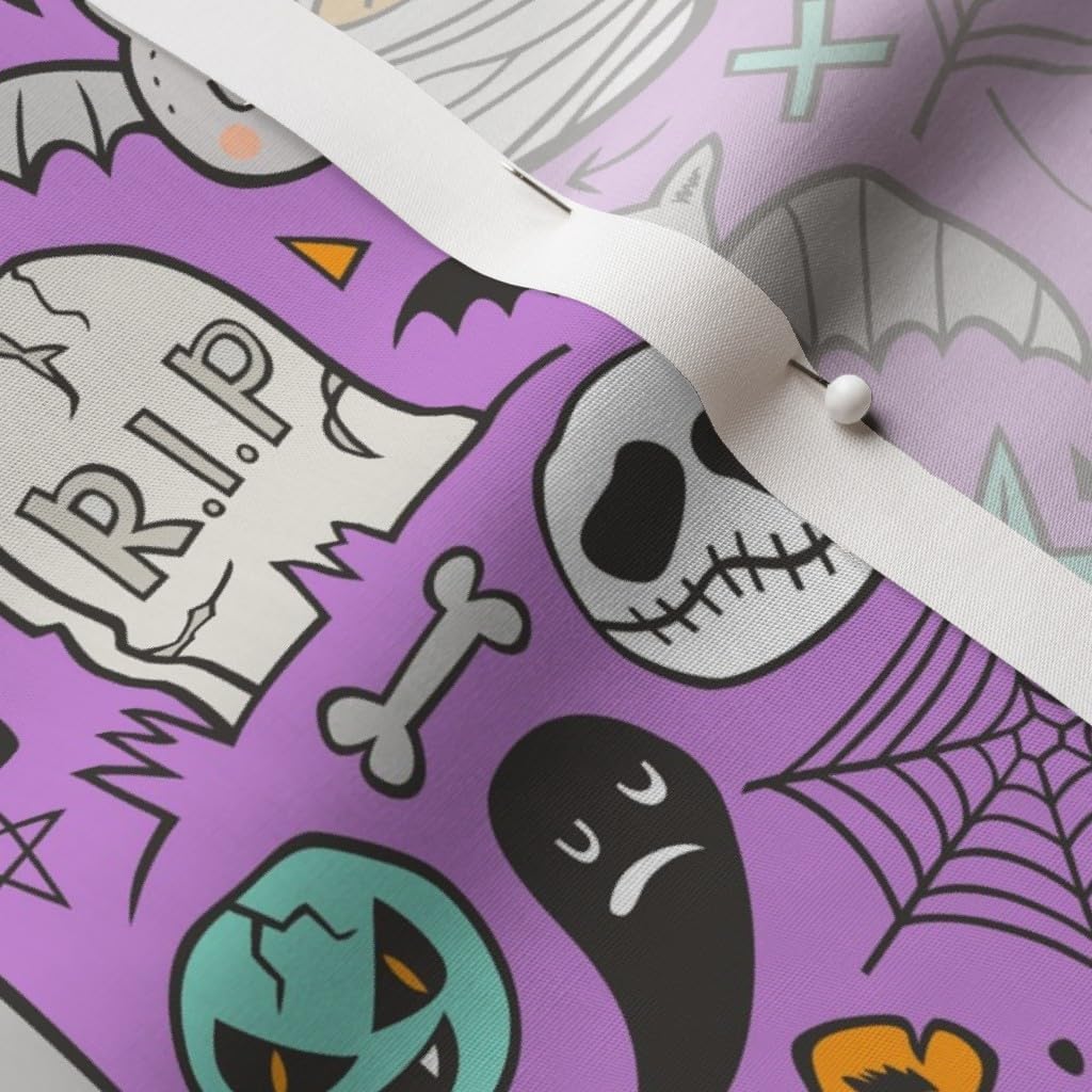Spoonflower Fabric - Halloween Doodle Skulls Spider Skeleton Bat Ghost Web Purple Printed on Cotton Poplin Fabric by The Yard - Sewing Shirting Quilting Dresses Apparel Crafts