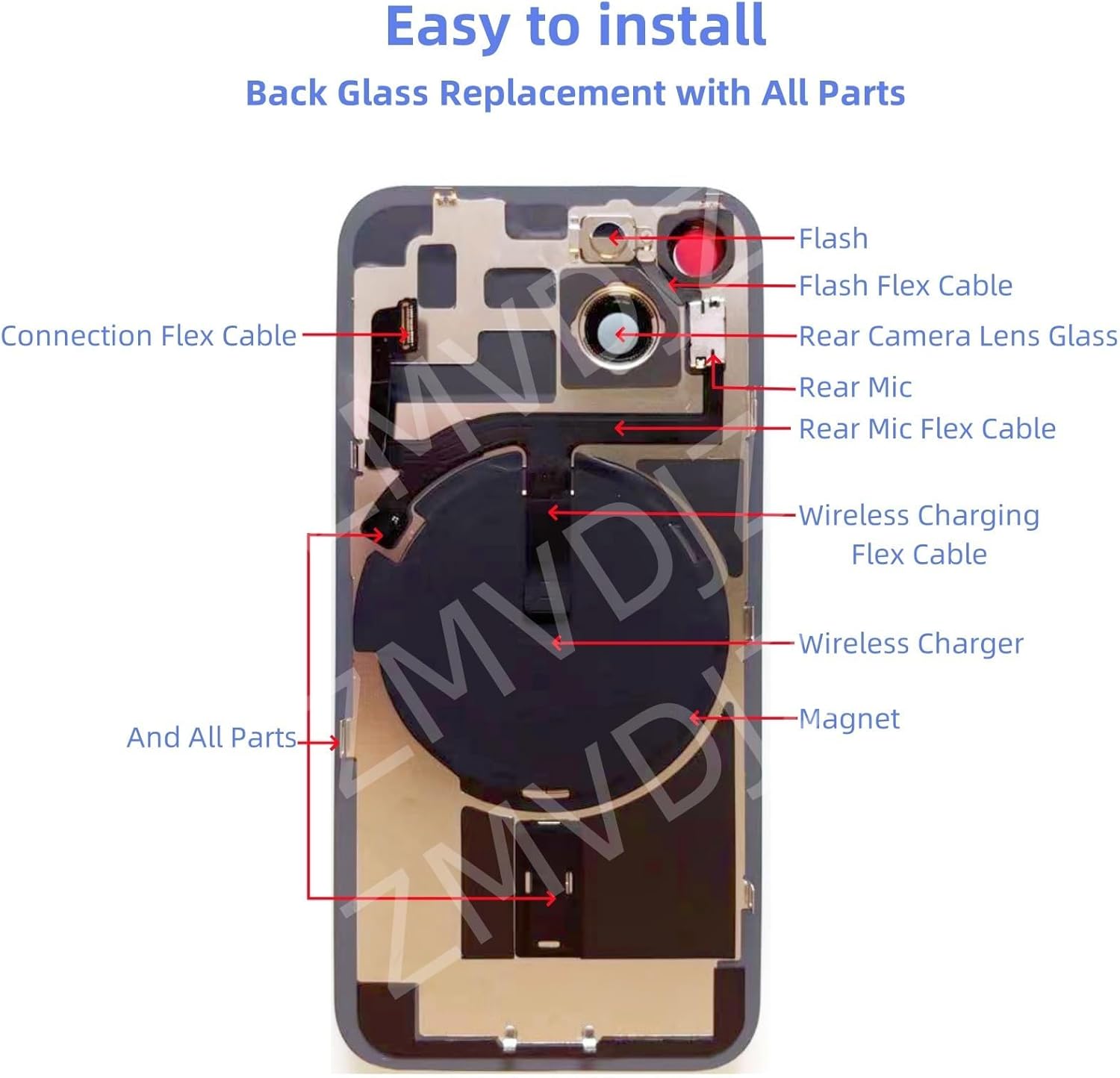 14 Back Glass Replacement with Plate & Flex Cable and All Parts for iPhone 14 Back Cover Glass (Midnight, 6.1 Inch) + Waterproof Tape + Repair Tools (*Midnight*)