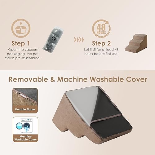 Miniatura 6 de EHEYCIGA Escaleras curvas para perros pequeños de 15.7 pulgadas de alto, escalones para perros de 3 escalones para sofá y silla, escaleras para