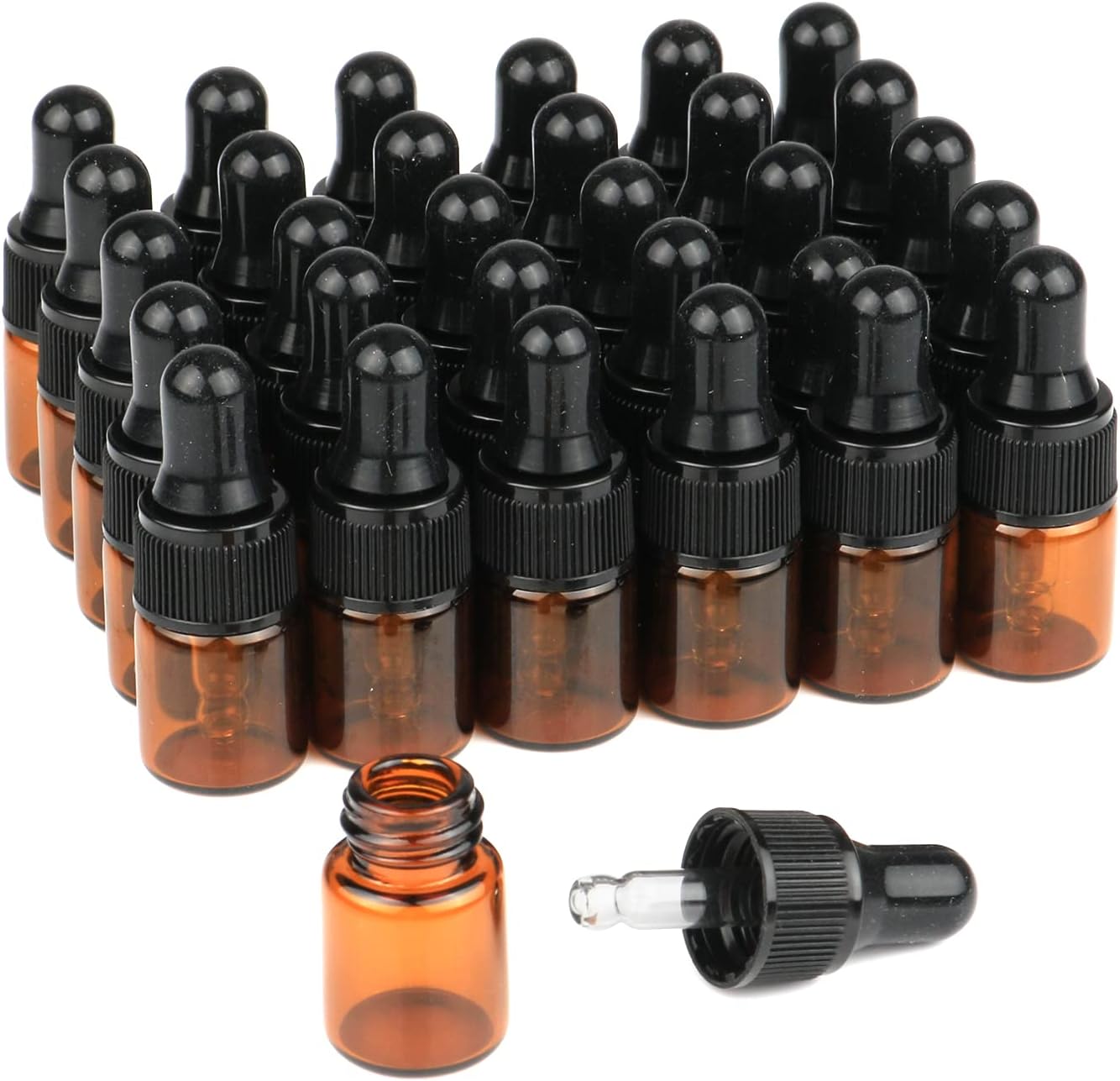 Wresty Amber Glass Dropper Bottles 30 Pcs Mini 1ml 2ml 3ml Essential Oils Dropper Bottles Refillable Perfume Fragrance Cosmetics Glass Dropper Pipette Bottles Vial Container (2ml)