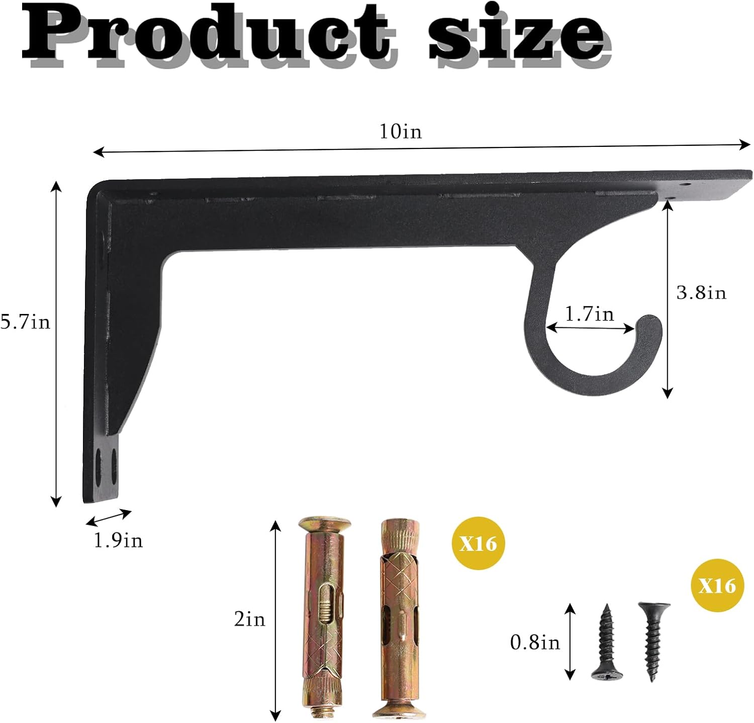 Heavy Duty Closet Rod Brackets 10 Inch, Wall Mounted Closet Shelf Brackets with Rod Holder, 4 Pack Black Metal Closet Rod Support for Home & Closet Organization