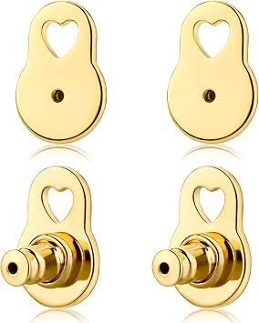 Earring Backs for Droopy Ears Hollow Hearts 18K Gold Earring Lifters | 2 Pairs Earring Back for Heavy Earring Sturd Gold-Plated Locking Earring Backing Replacements for Studs Ear Backers