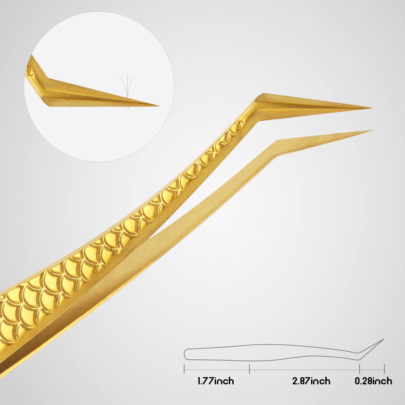 FEITA Diamond Grip - Pinzas de precisión para extensiones de pestañas, acero japonés, con forma de delfín y punta angulada, herramientas de aplicación de pestañas postizas, color dorado, 2 unidades