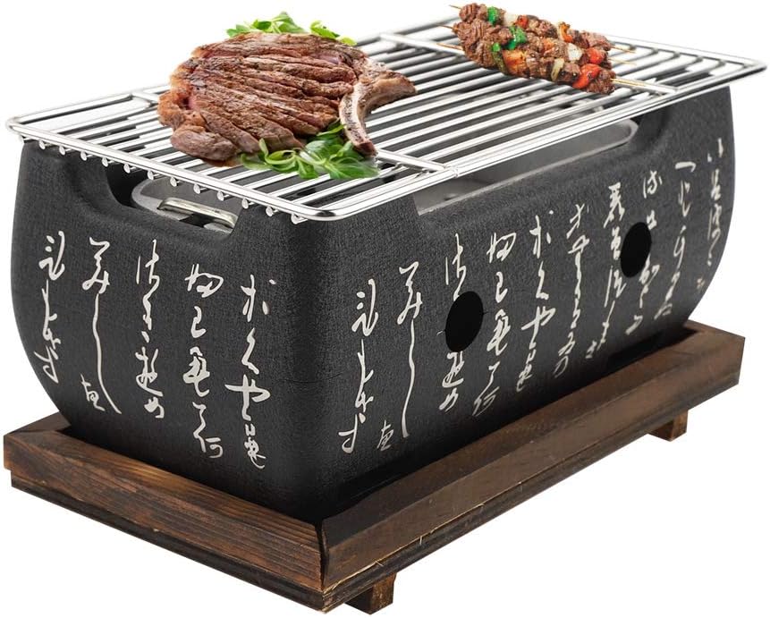 Barbecue a carbone giapponese barbecue da tavolo portatile con piastra di base, posacenere, piastra di carbone, rete per barbecue, piano cottura in alluminio per interni ed esterni Barbecue a carbone giapponese barbecue da tavolo portatile con piastra di base, posacenere, piastra di carbone, rete per barbecue, piano cottura in alluminio per interni ed esterni