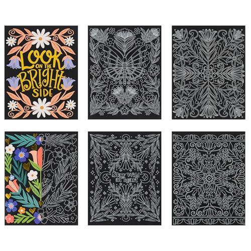 brea reese scratch art paper pad - butterfly garden - 6 designs metallic guided art dual-tip stylus amp brush easy-to-frame 9x12 pages adult craft