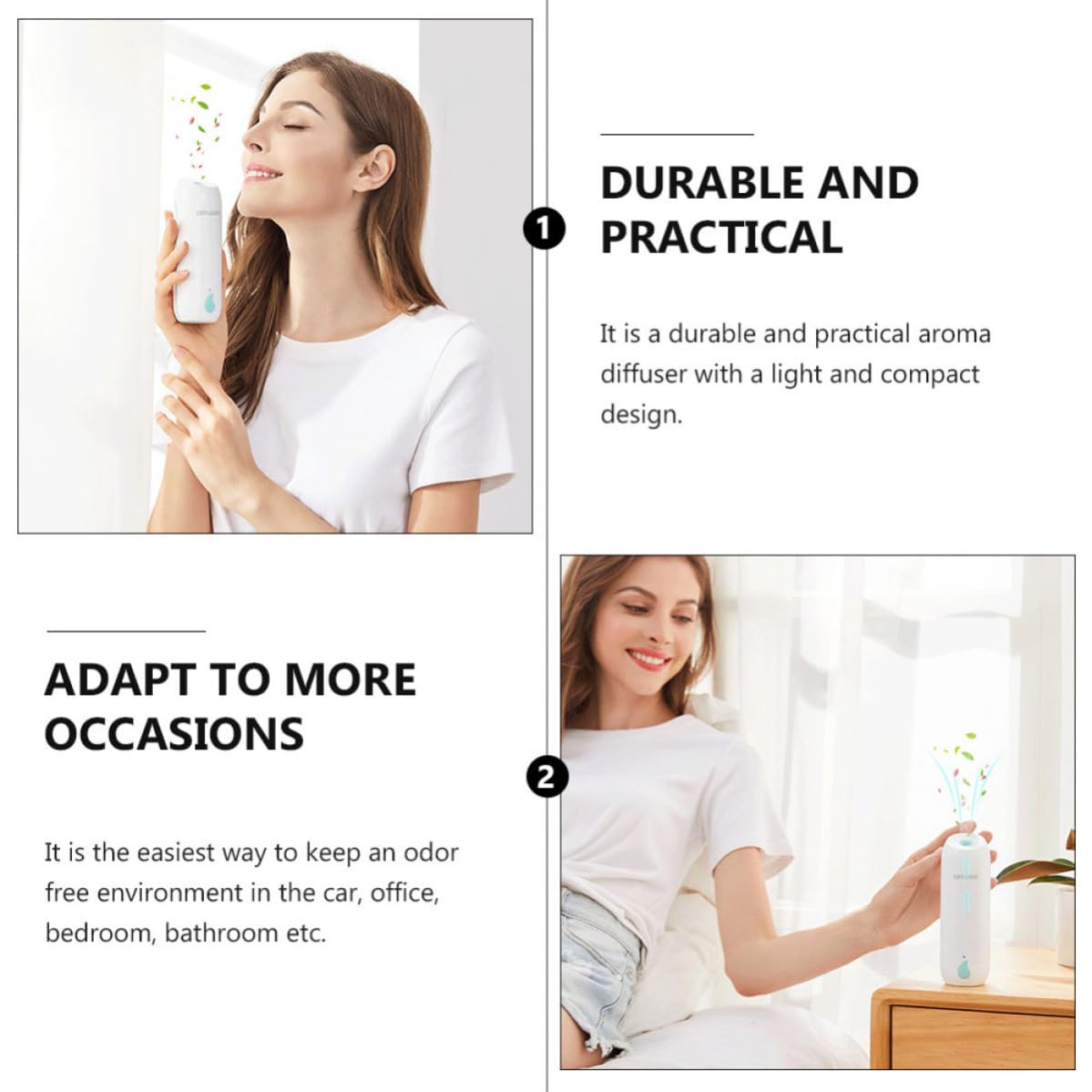 Diffusore Automatico Funzione di Eliminazione Odori Portatile di Oli Essenziali in Pp Capacità 800ma per Aromaterapia Casa e Ufficio