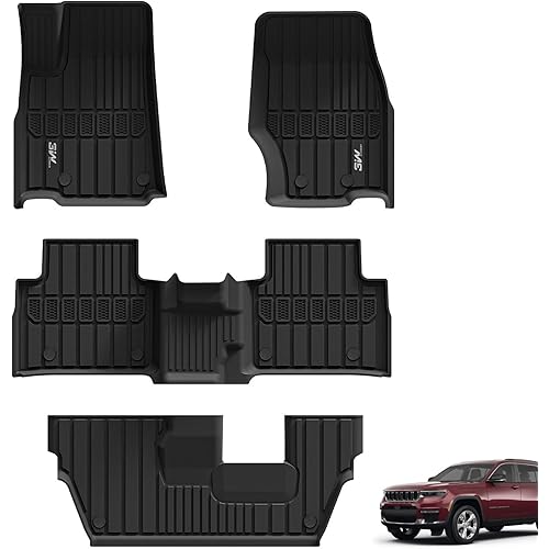 3W Floor Mats Fit for Jeep Grand Cherokee L 7 Seat 2021-2025 All Weather TPE Custom Fit Floor Liner for 1-3 Rows Full Set Car Mats Black(NOT Fit for 6-Passenger)