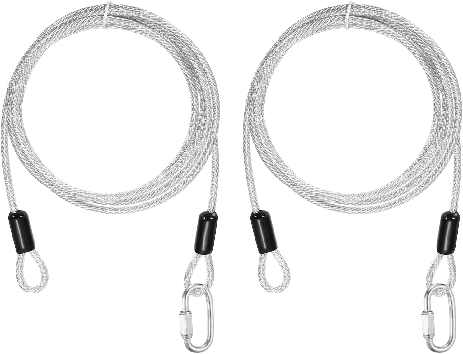 PATIKIL Security Cable Lock (3/16" Dia 6.6ft, Clear)(2 Set) Vinyl Coated 304 Stainless Steel Double Loop Flexible Wire Rope Safety Cable with Quick Links Locking Connectors