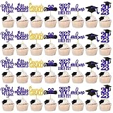 40Pcs Graduation Cupcake Toppers 2023 Purple, Glitter Class of 2023 Cupcake Toppers, Graduation Cupc