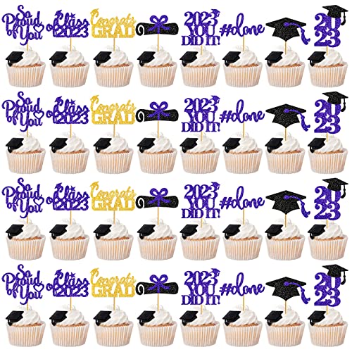 40Pcs Graduation Cupcake Toppers 2023 Purple, Glitter Class Of 2023 Cupcake Toppers, Graduation Cupcake Picks, Graduation Party Decorations 2023 #TOP15