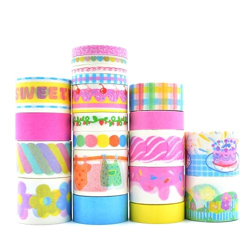 Bonito juego de cintas washi, 20 rollos de cinta adhesiva Kwaii Rainbow Washi, 51015200.984 in de ancho para niños, manualidades decorativas para