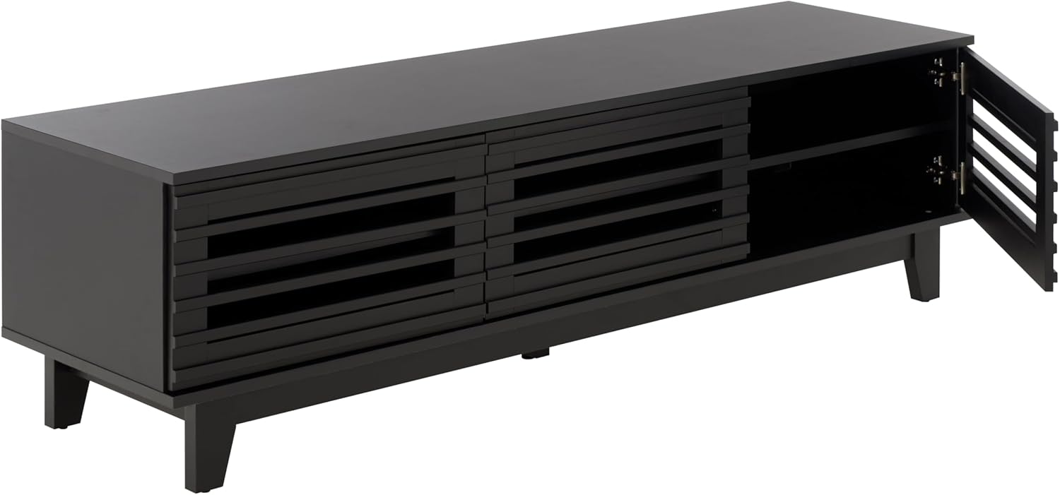 SAFAVIEH Furniture - Zulie Media Stand for TVs up to 65" - Black Entertainment Media Console - Slatted Door Storage Cabinet for Living Room, Bedroom (MED3120B)