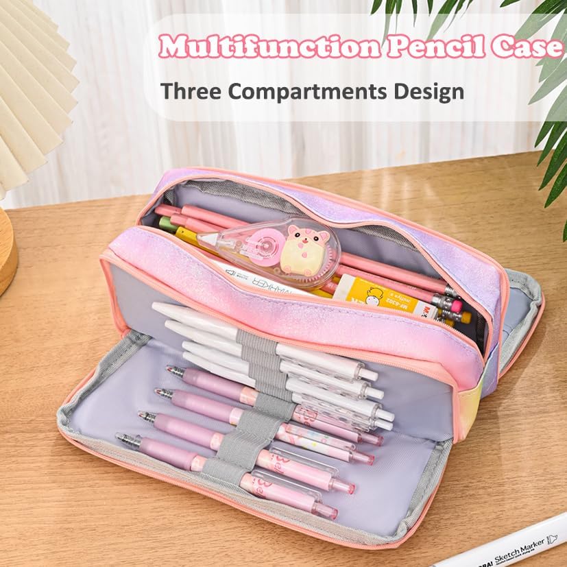 Miniatura 2 de Estuche grande para lápices, gran capacidad, estuche organizador de lápices de arco iris, bonita caja de lápices, bolsa para bolígrafos para