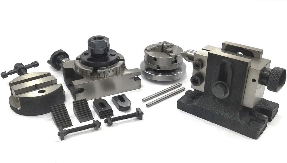 Rotary Table 3"/ 80 Mm With Er20 Collet Adaptor, M6 Clamp Kit, Round Vice, A Suitable Tailstock & Small Chuck (With 65 Mm 3 Jaw Self Centering Chuck)