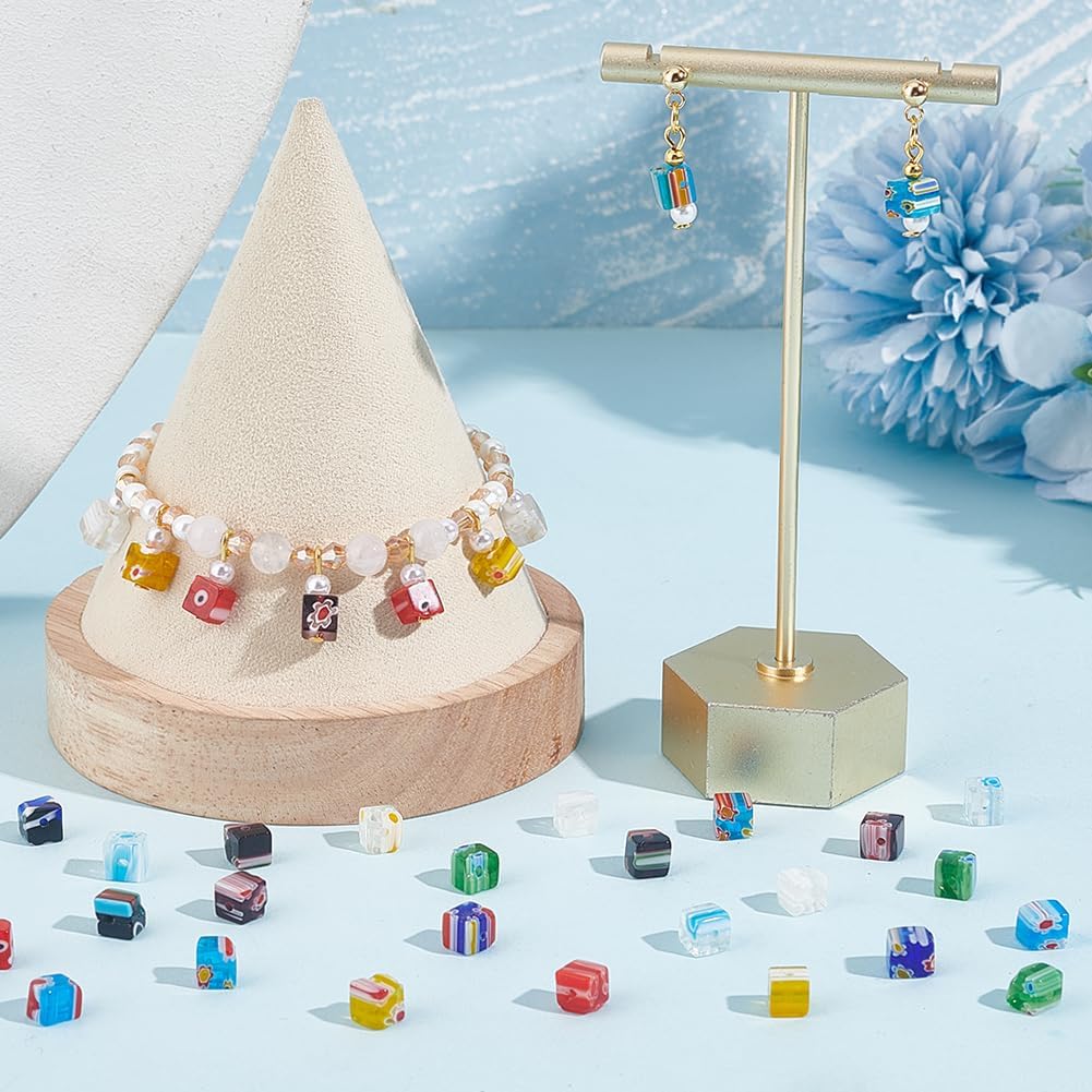 PH PandaHall 650Pcs 6mm Millefiori Glass Beads Assorted Lampwork Glass Beads Cube Millefiori Spacer Bead Handmade Loose Bead for DIY Bracelet Neclace Earrings Jewelry Making - 0.5mm Hole